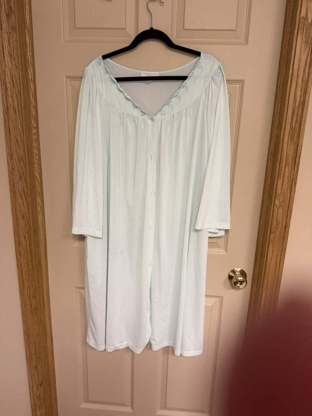 Miss Elaine 2X Mint Green Tricot Nylon Flutter Sleeve Nightgown Button Up Robe